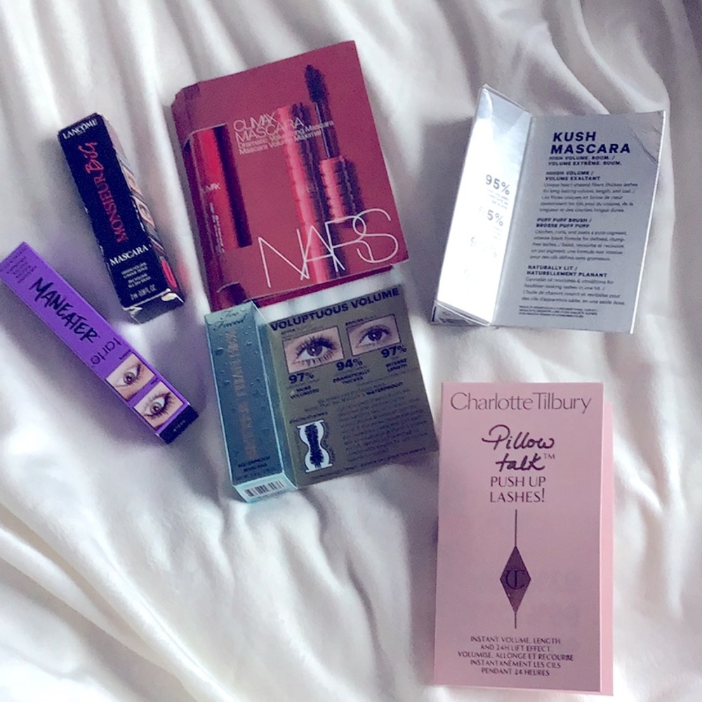 Too Faced, Benefit, Tarte Tilbury, Nars deluxe size mascara in black. Pick 1 new